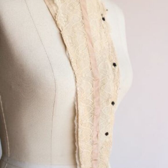 Antique 1900s Blouse Front, 1910s 1920s Ivory Silk Lace Appliques Approx 14" - Picture 6 of 11